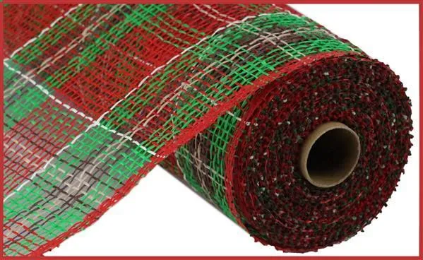 10 inch x 10 yard Plaid poly burlap mesh Red, Emerald, Chocolate, Natural and Cream