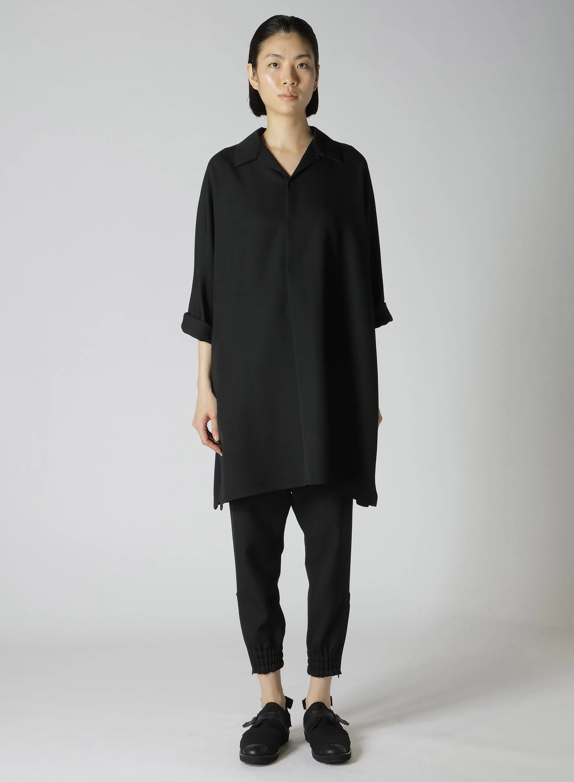 2/60 WOOL GABARDINE OPEN COLLAR DOLMAN SLV DRESS