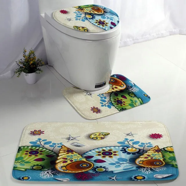 3pcs/lot Seascape Bath Mat Bathroom Carpet Set Ocean Underwater World Pattern Anti Slip Pedestal Rug Lid Toilet Cover