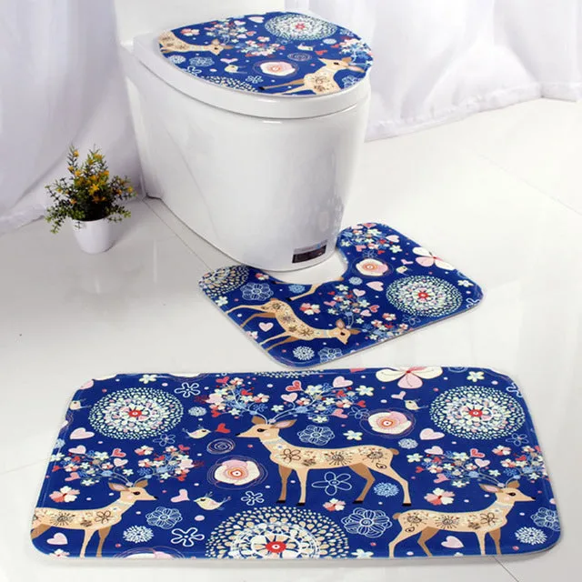 3pcs/set Cute Animal Pattern Bath Mat Bathroom Carpet Ocean Underwater World Anti Slip Pedestal Rug Lid Toilet Cover