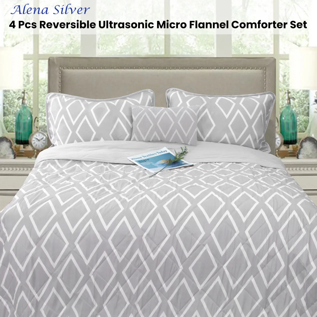 Alena Silver 4 Pcs Ultrasonic Comforter Set Queen