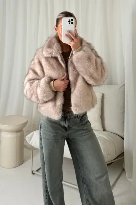 Axel beige zip up faux fur jacket