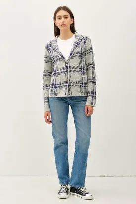 Be Cool Plaid Sweater Jacket Long Sleeve with Front Patch Pockets