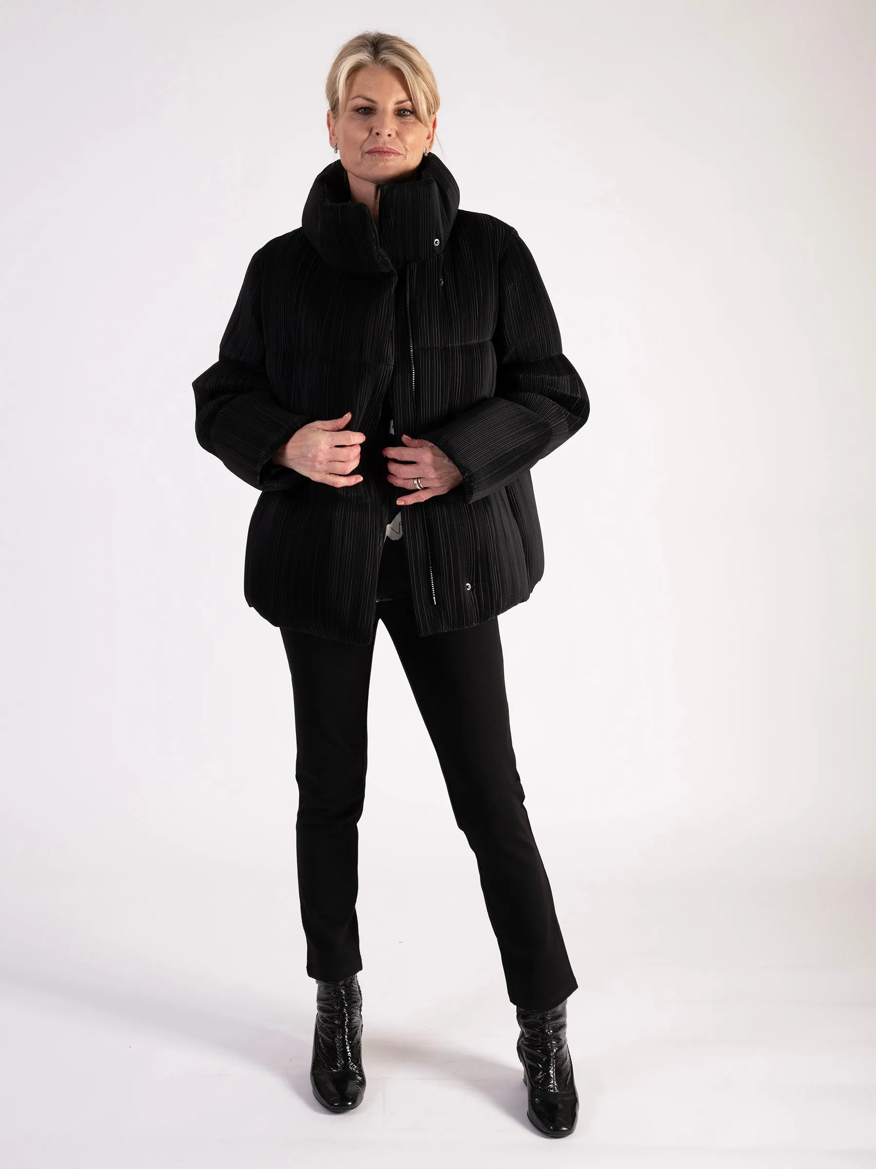 Black Pleated Puffer Coat