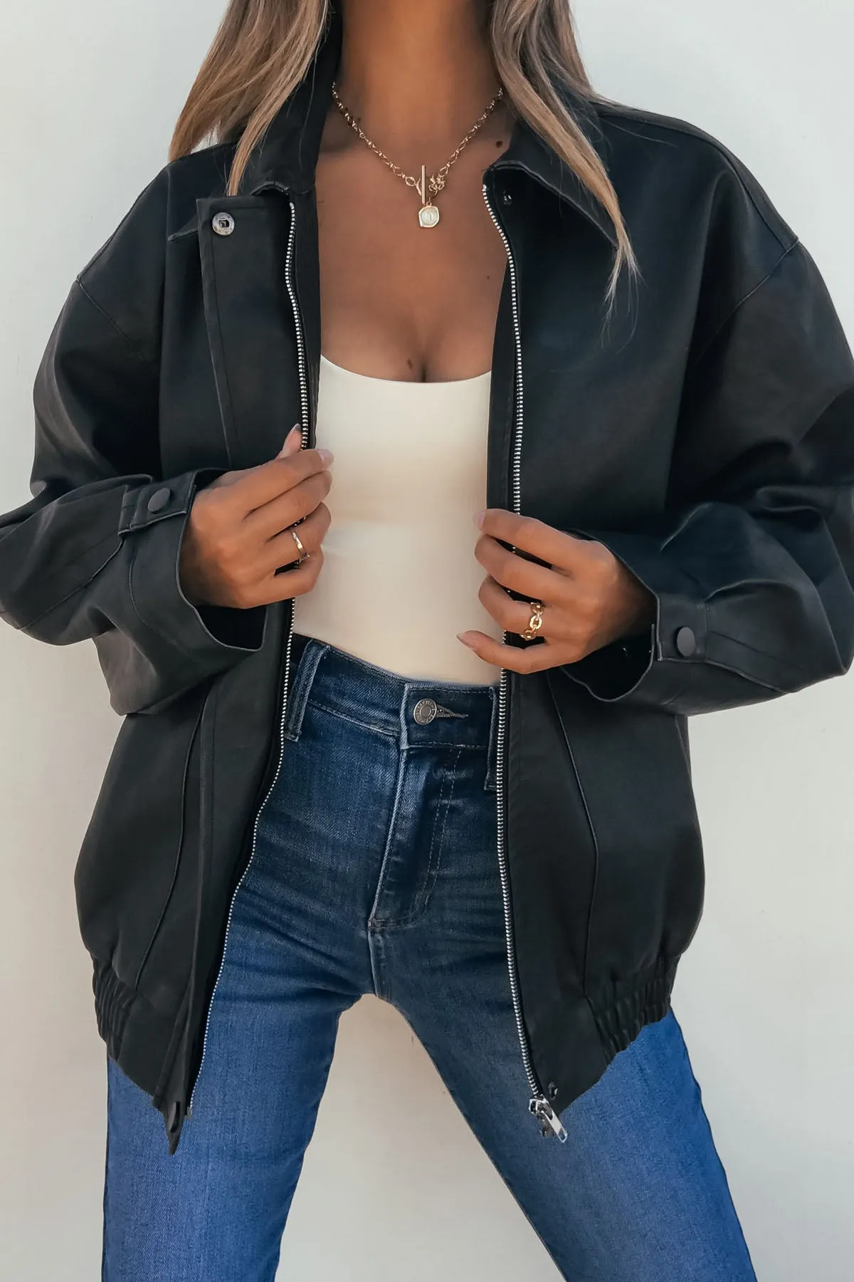 Black Wash Faux Leather Jacket