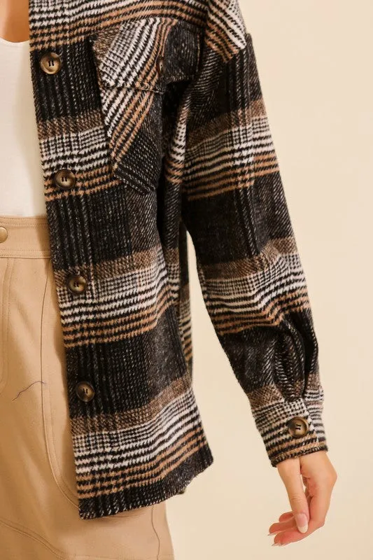 Black/Taupe Fall Vibes Plaid Print Shacket