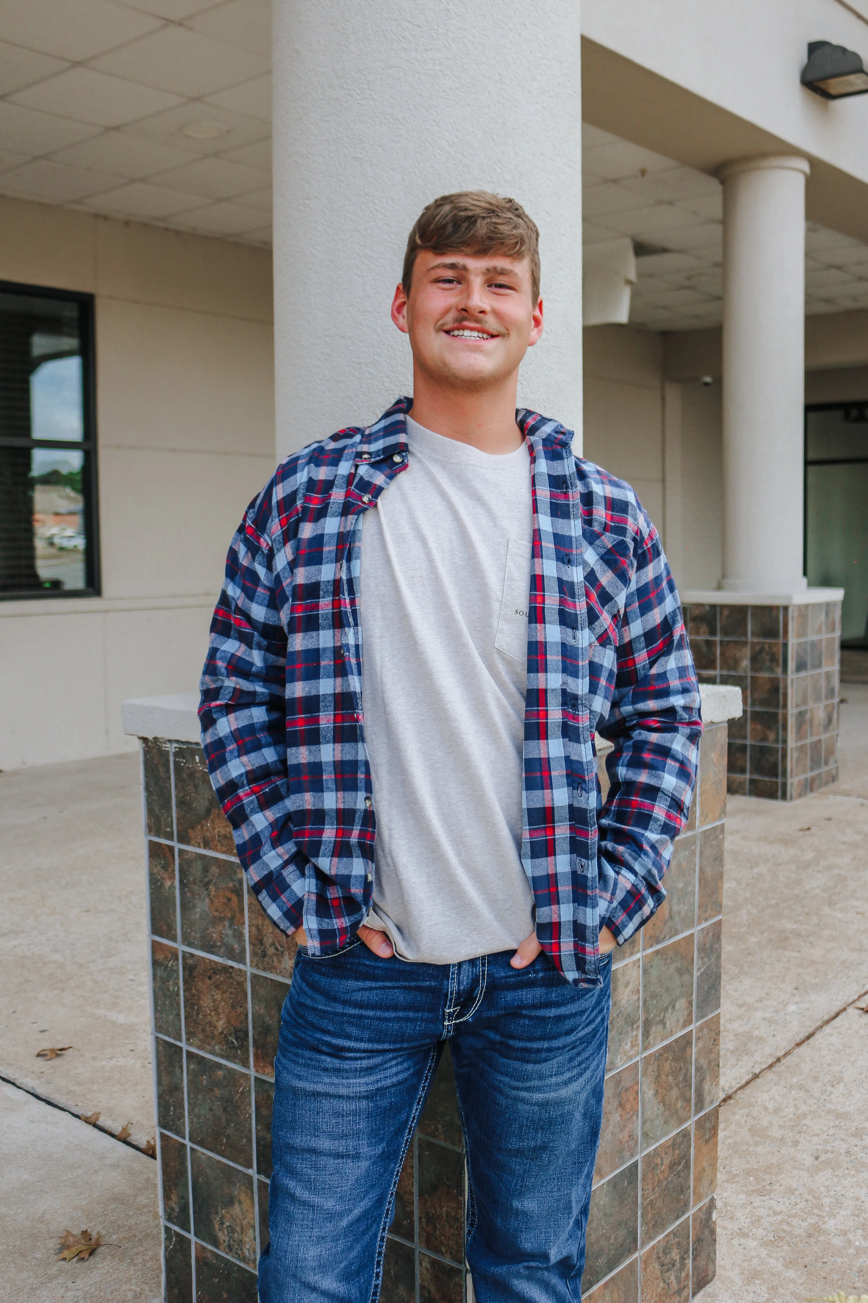 Blue & Red Plaid Flannel Long Sleeve Button Up