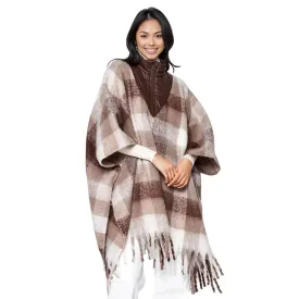 Brown Plaid Fringe Poncho: Get cozy and fashionable this season