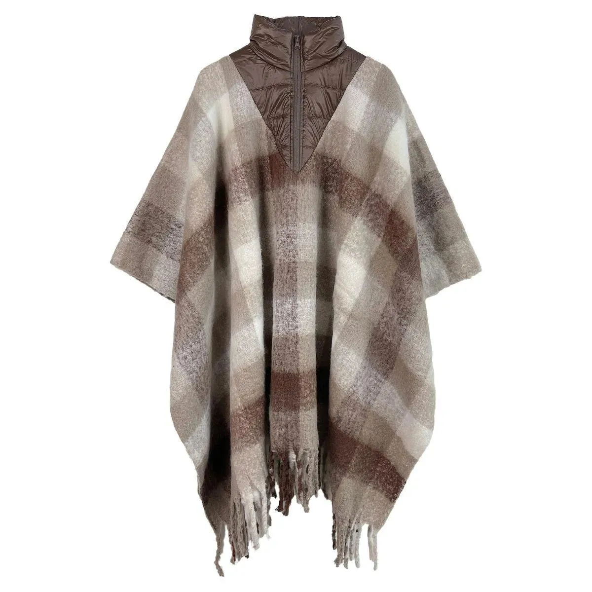 Brown Plaid Fringe Poncho: Get cozy and fashionable this season