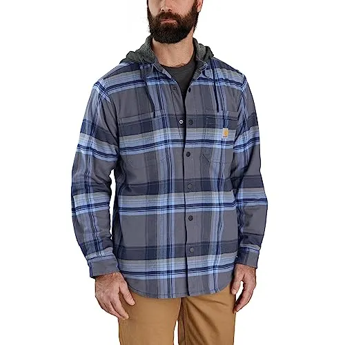 Carhartt 105938 Men's Rugged Flex Relaxed Fit Flannel Fleece Lined Hooded Shirt Jac