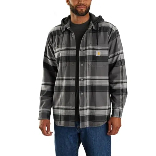 Carhartt 105938 Men's Rugged Flex Relaxed Fit Flannel Fleece Lined Hooded Shirt Jac