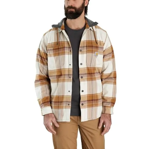 Carhartt 105938 Men's Rugged Flex Relaxed Fit Flannel Fleece Lined Hooded Shirt Jac