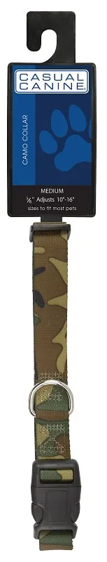 Casual Canine ZA6741 18 43 Dog Collar, D-Ring Link, 18 to 26 in L, 1 in W, Nylon, Green Camo :EA: QUANTITY: 1