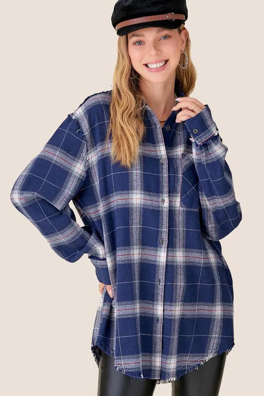 Checkered Plaid Flannel - navy, white