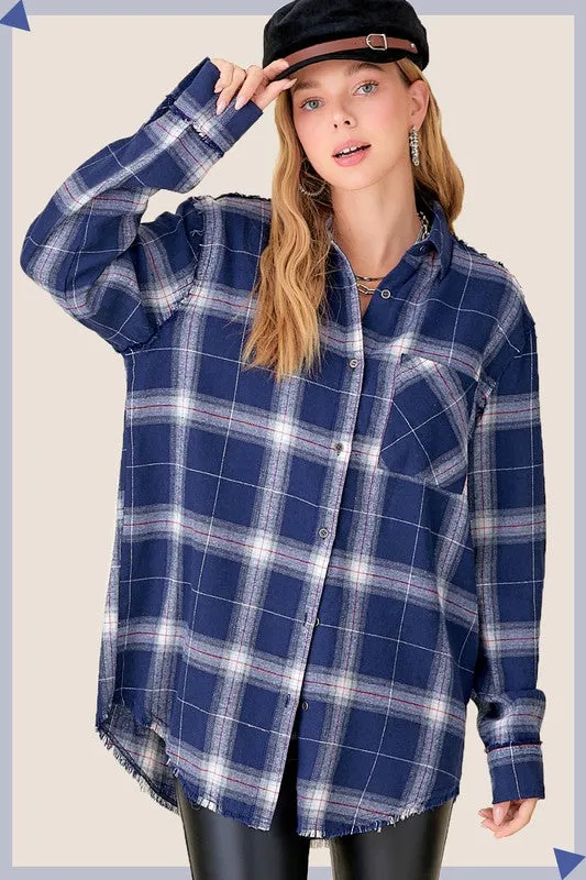 Checkered Plaid Flannel - navy, white