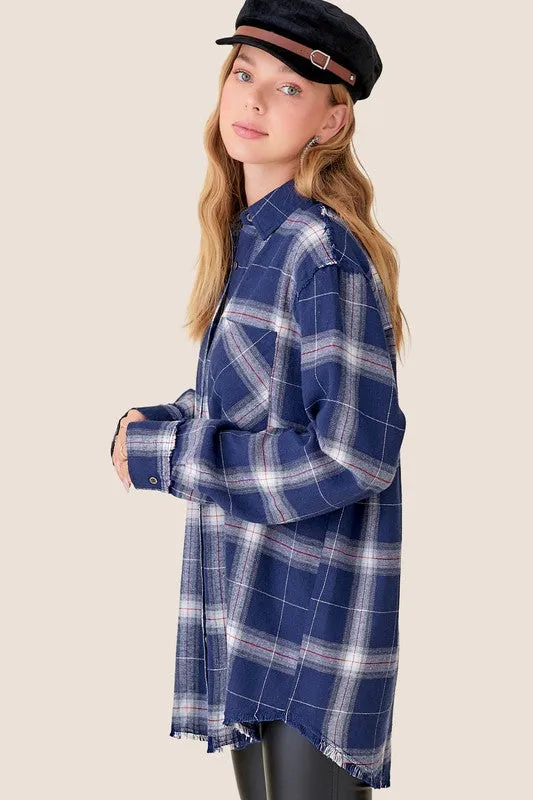 Checkered Plaid Flannel - navy, white