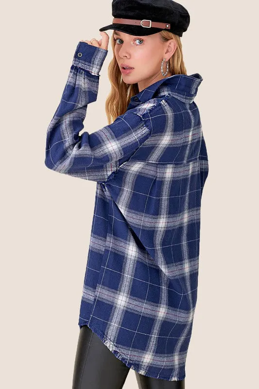 Checkered Plaid Flannel - navy, white