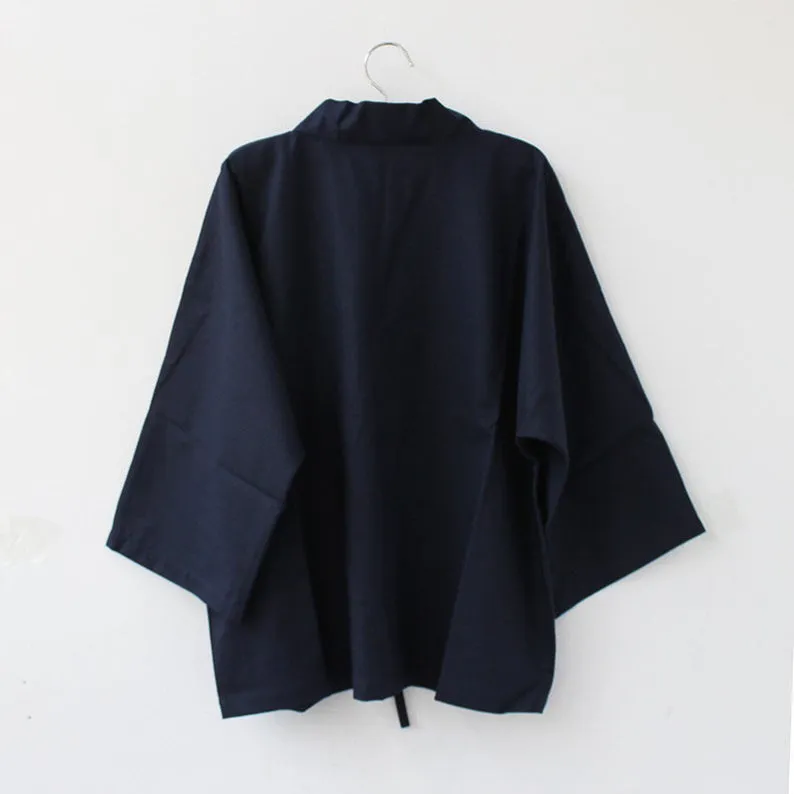 Dark Blue Traditional Japanese Style Women's Kimono Jacket Haori