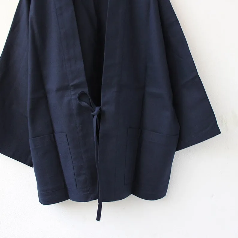 Dark Blue Traditional Japanese Style Women's Kimono Jacket Haori