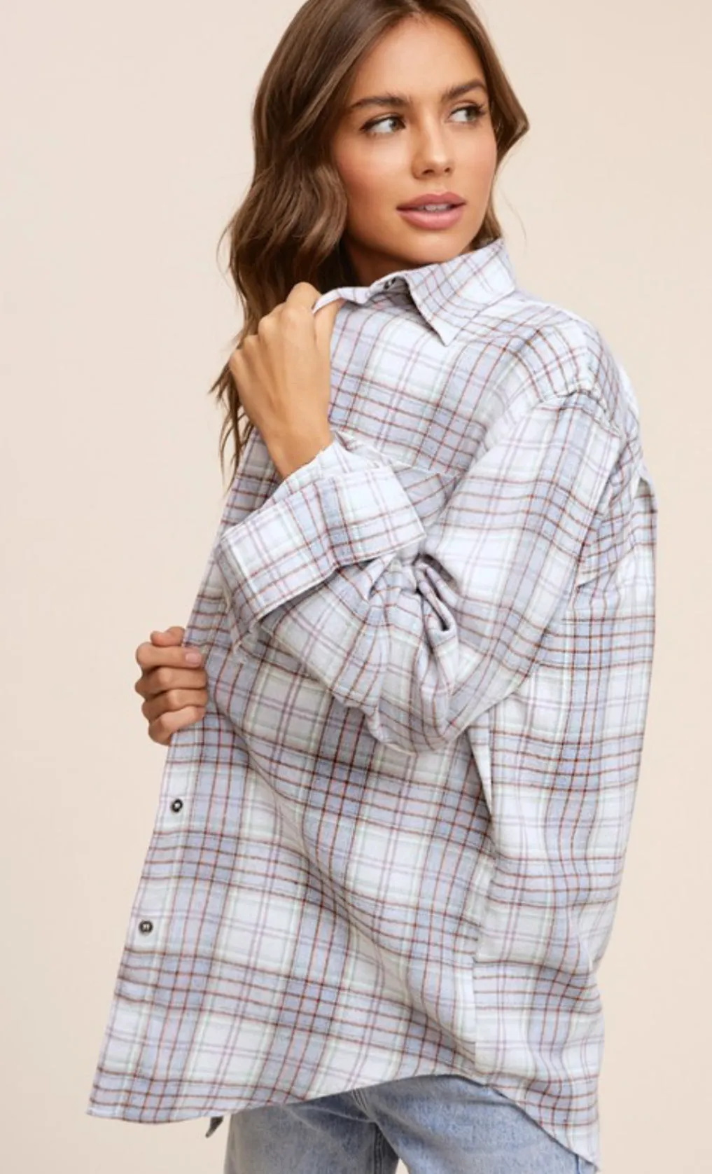 Deanna Super Soft Boyfriend Plaid Shirt: Slate Blue