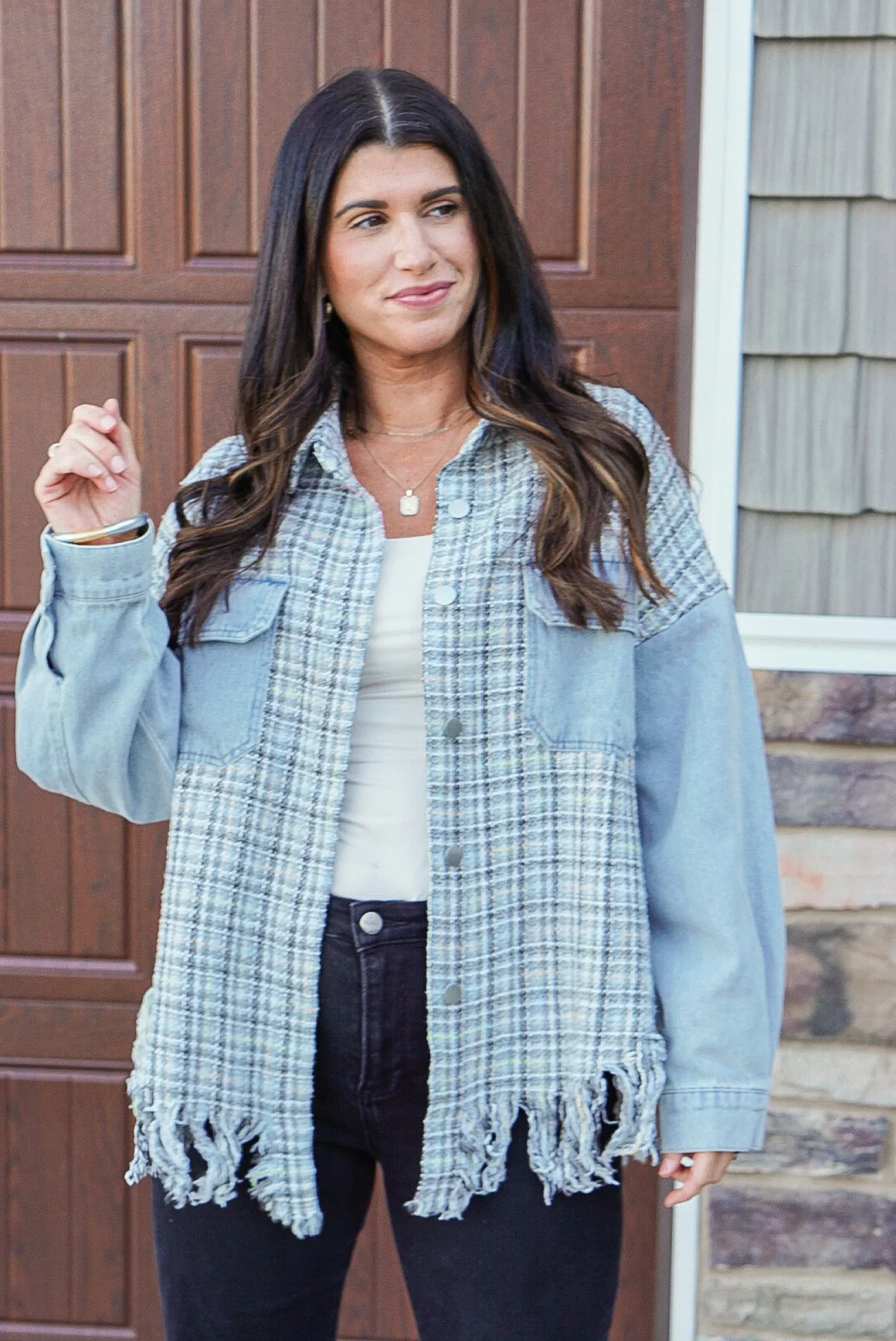 Denim Grey Plaid Mix Shacket