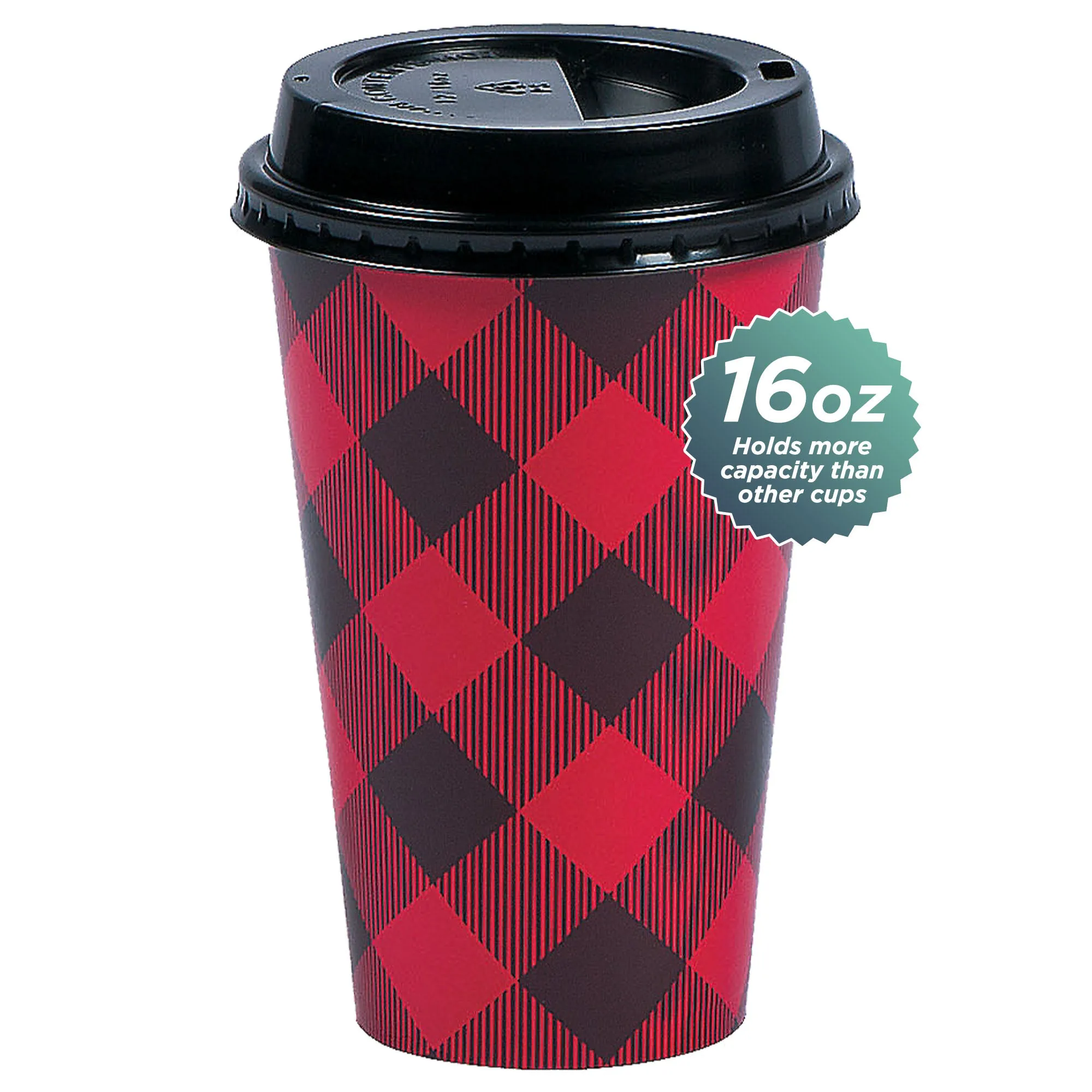 Disposable Coffee or Hot Chocolate Cups - Red and Black Buffalo Plaid (Buffalo Plaid, 12-ct with Blank Kraft Sleeves)