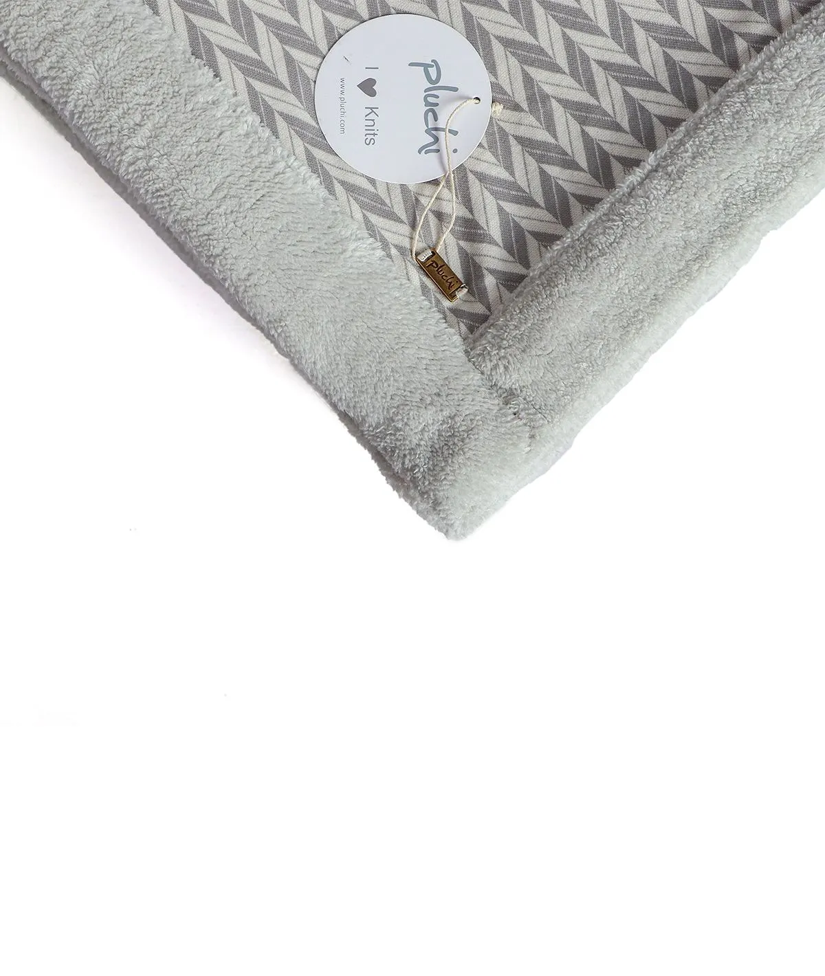 Eleanore Grey & Natural Cotton Knitted Double Bed Blanket layered with Warm Sherpa Fabric