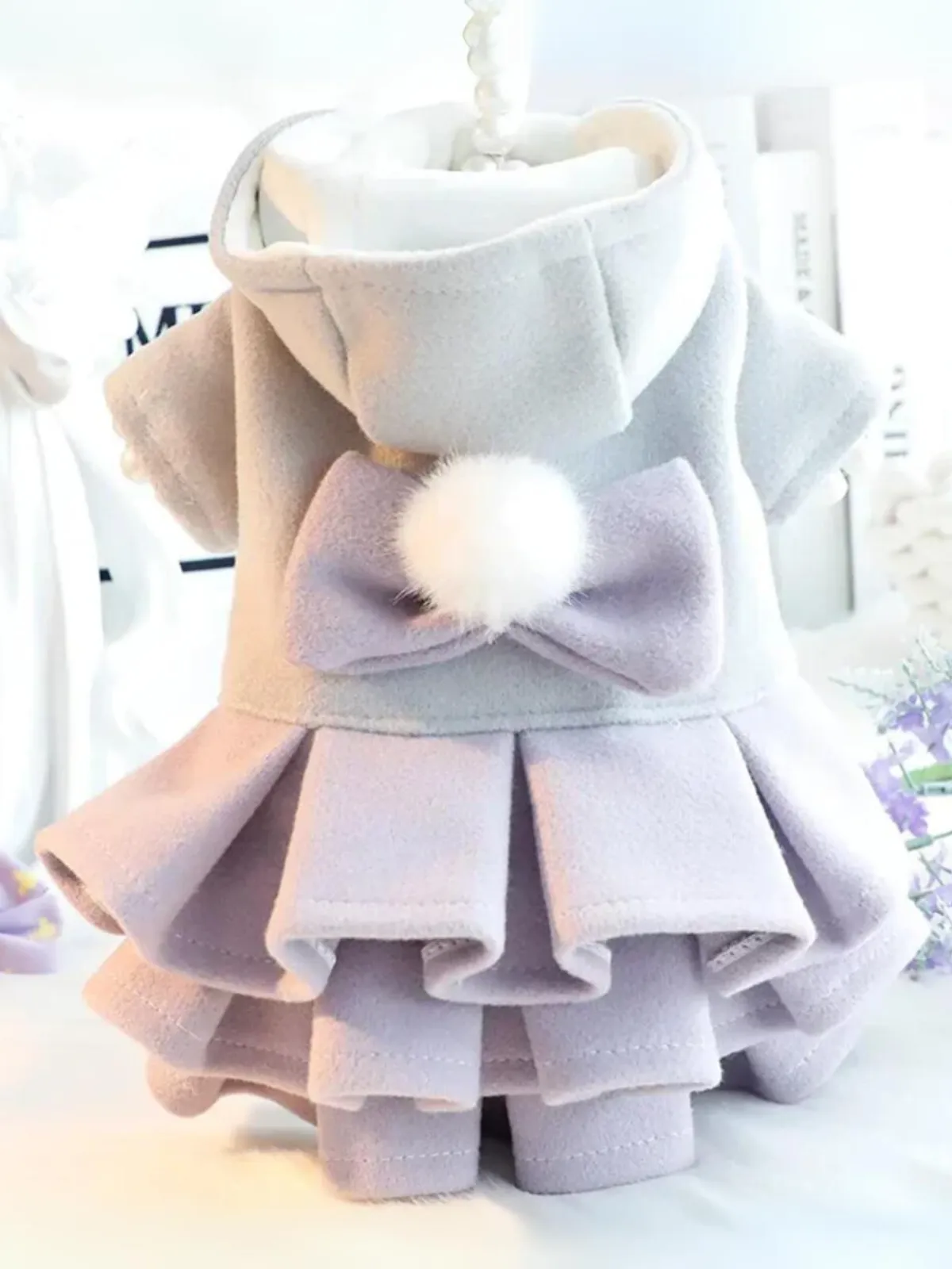 Elegant Luxury Design Dog Coat with Bow and Fluffy Skirt