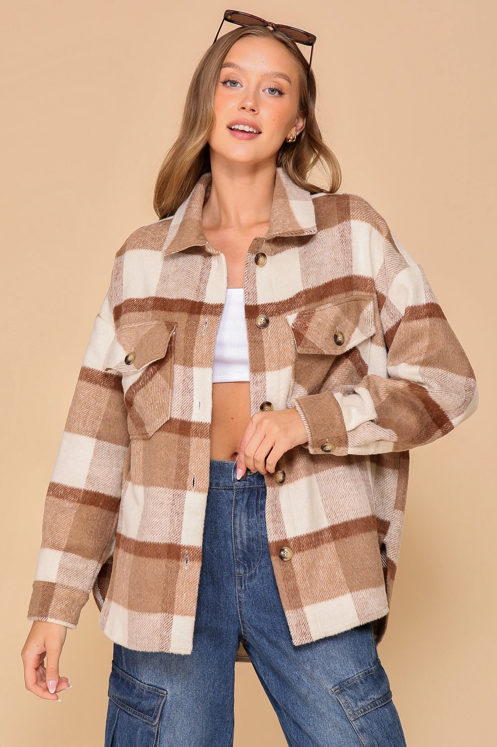 Fall Affair Plaid Shacket - Brown