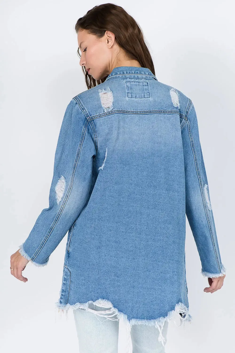 Fashion M&J Women's Light Distressed Frayed Hem Denim Jacket – Casual Winter Outerwear