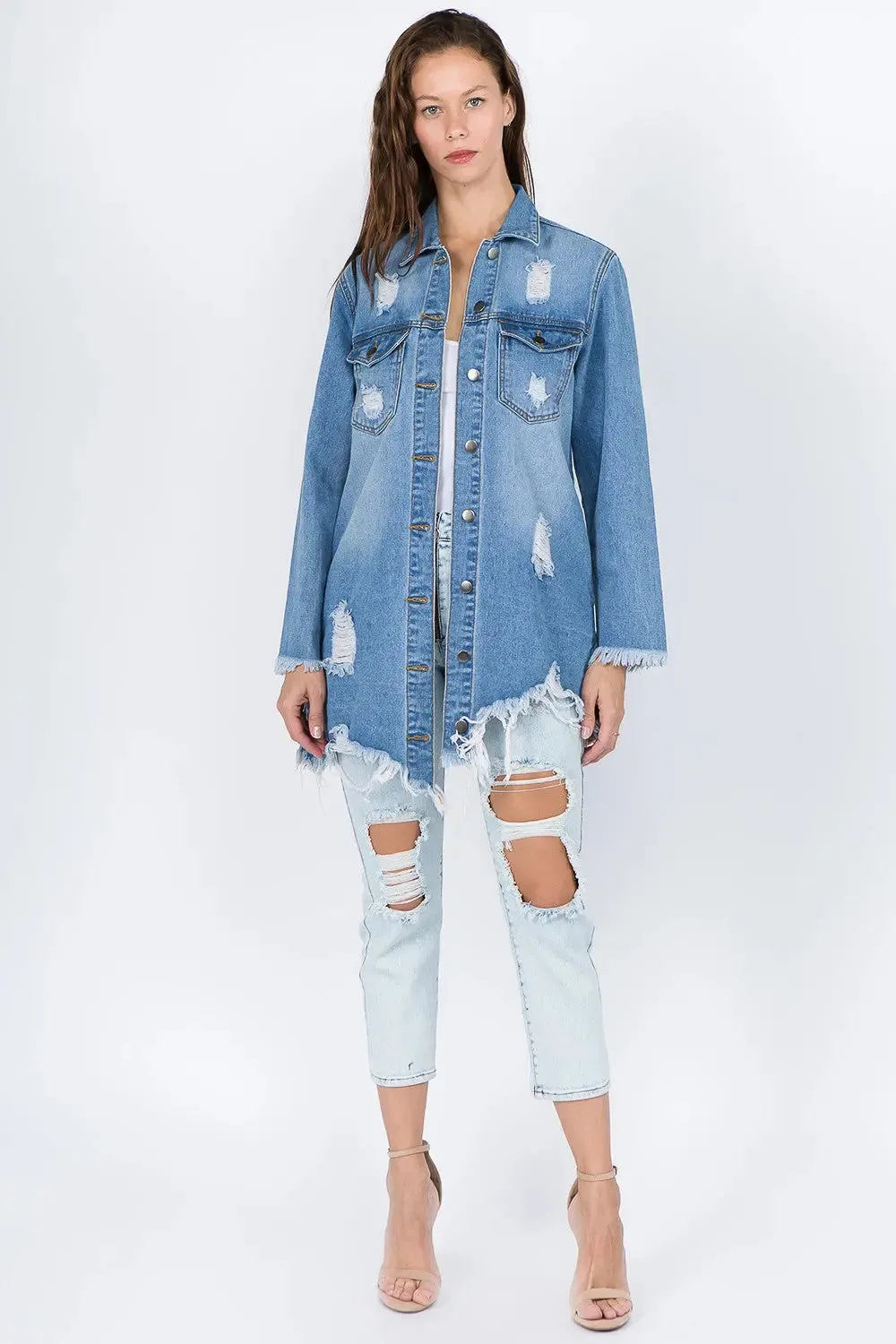 Fashion M&J Women's Light Distressed Frayed Hem Denim Jacket – Casual Winter Outerwear