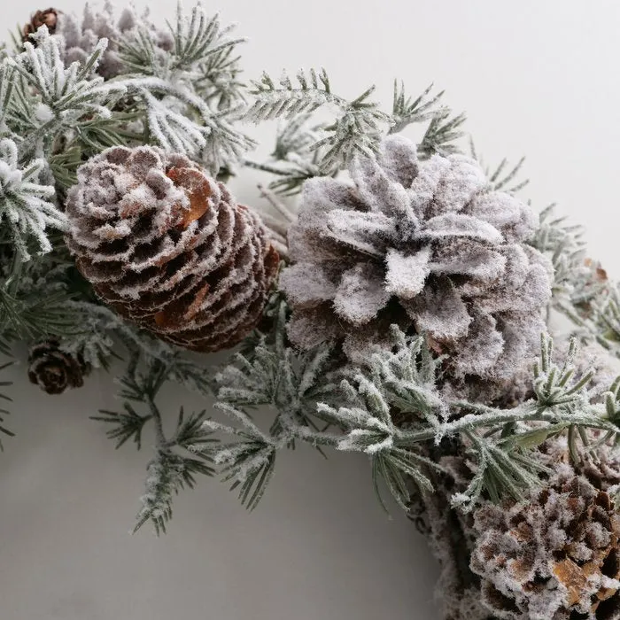 Faux Foliage - Rustic Snowy Fir And Pinecone Christmas Wreath