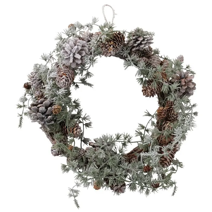 Faux Foliage - Rustic Snowy Fir And Pinecone Christmas Wreath