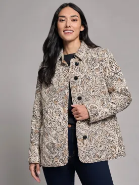 Five-Button Print Quilted Jacket