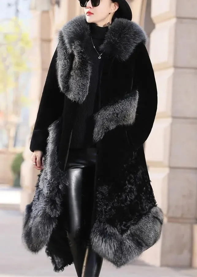 Fox Collar Pockets Leather And Fur Coats Winter