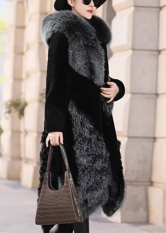 Fox Collar Pockets Leather And Fur Coats Winter