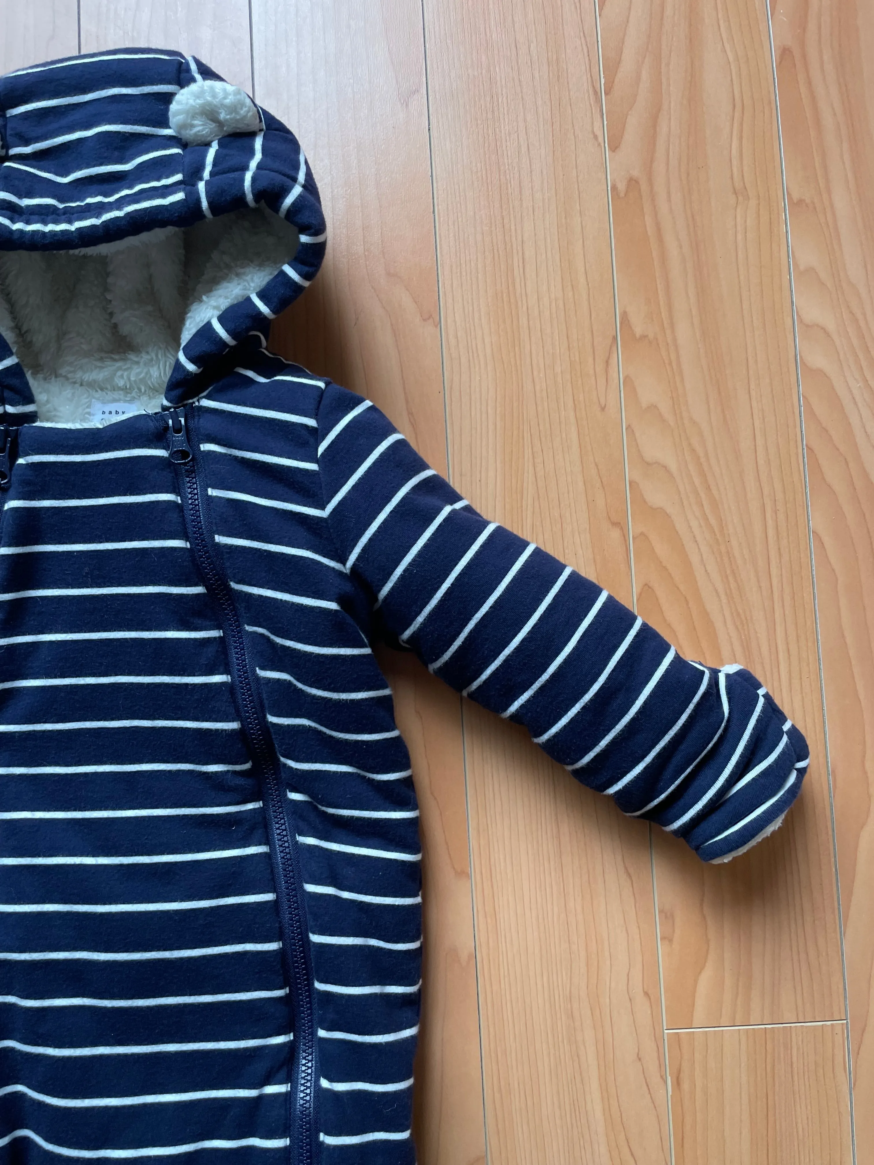 GAP Baby Navy Stripe Sherpa Bear One-Piece - 6 to 12 Months