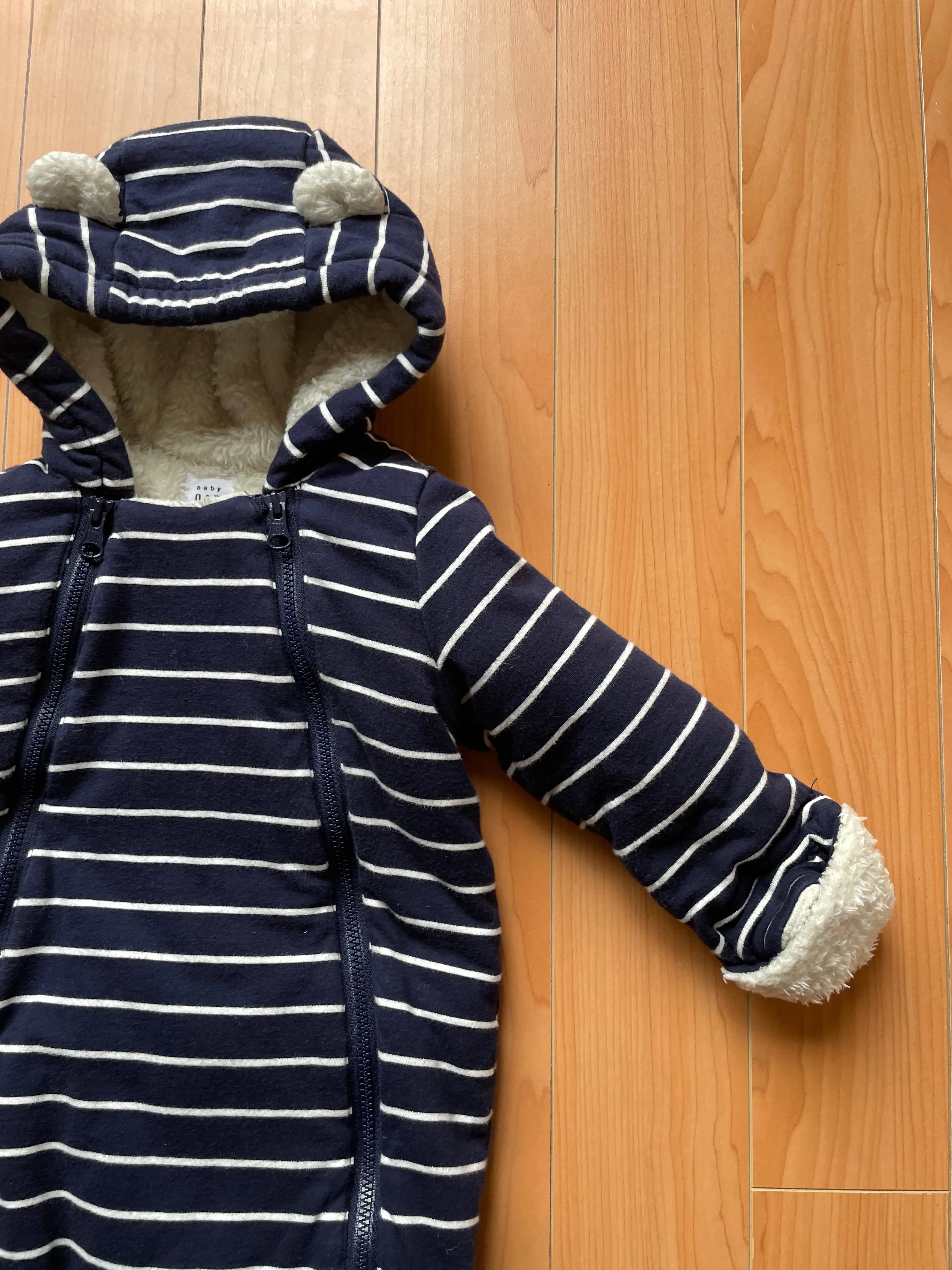 GAP Baby Navy Stripe Sherpa Bear One-Piece - 6 to 12 Months