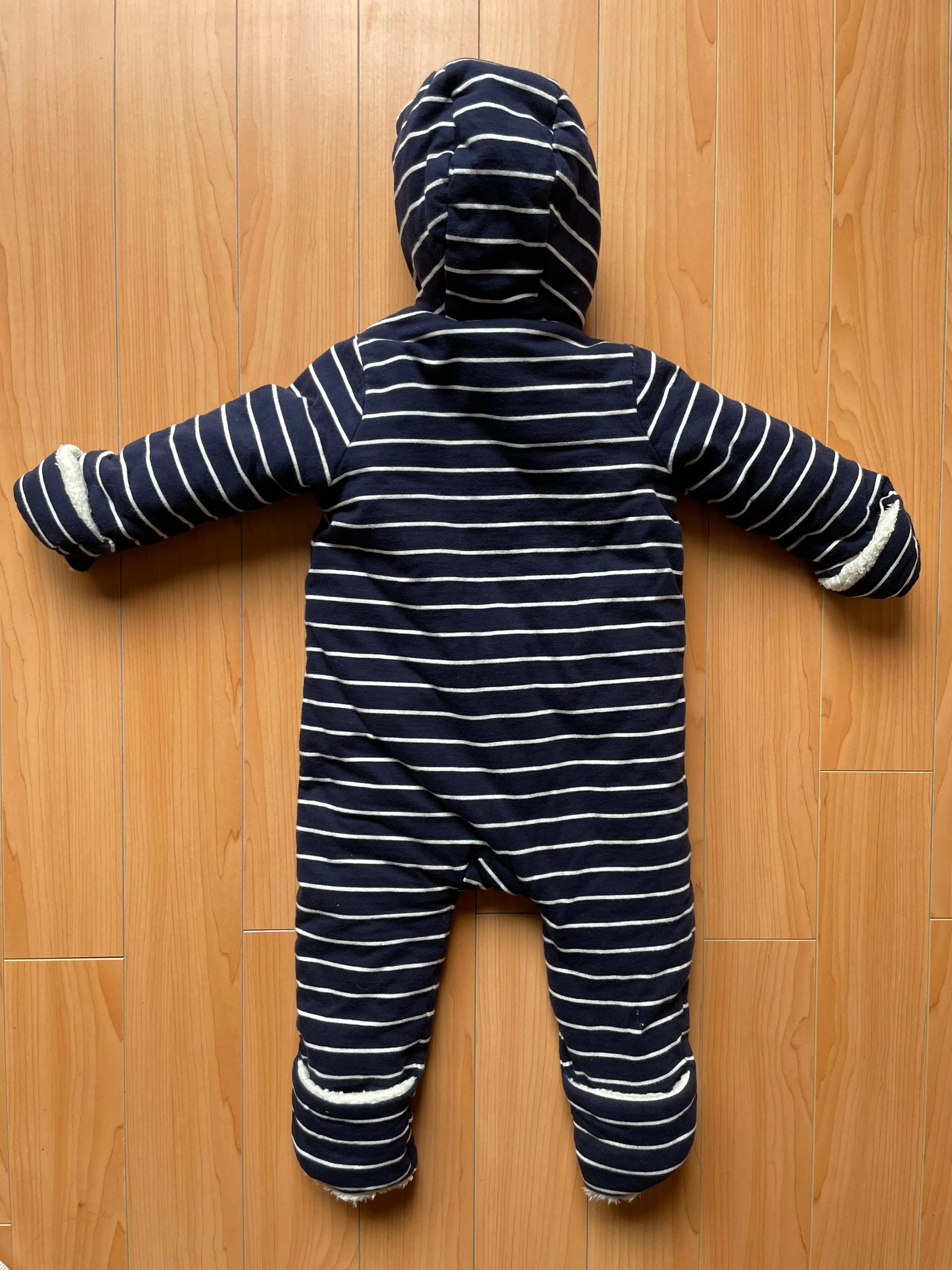 GAP Baby Navy Stripe Sherpa Bear One-Piece - 6 to 12 Months