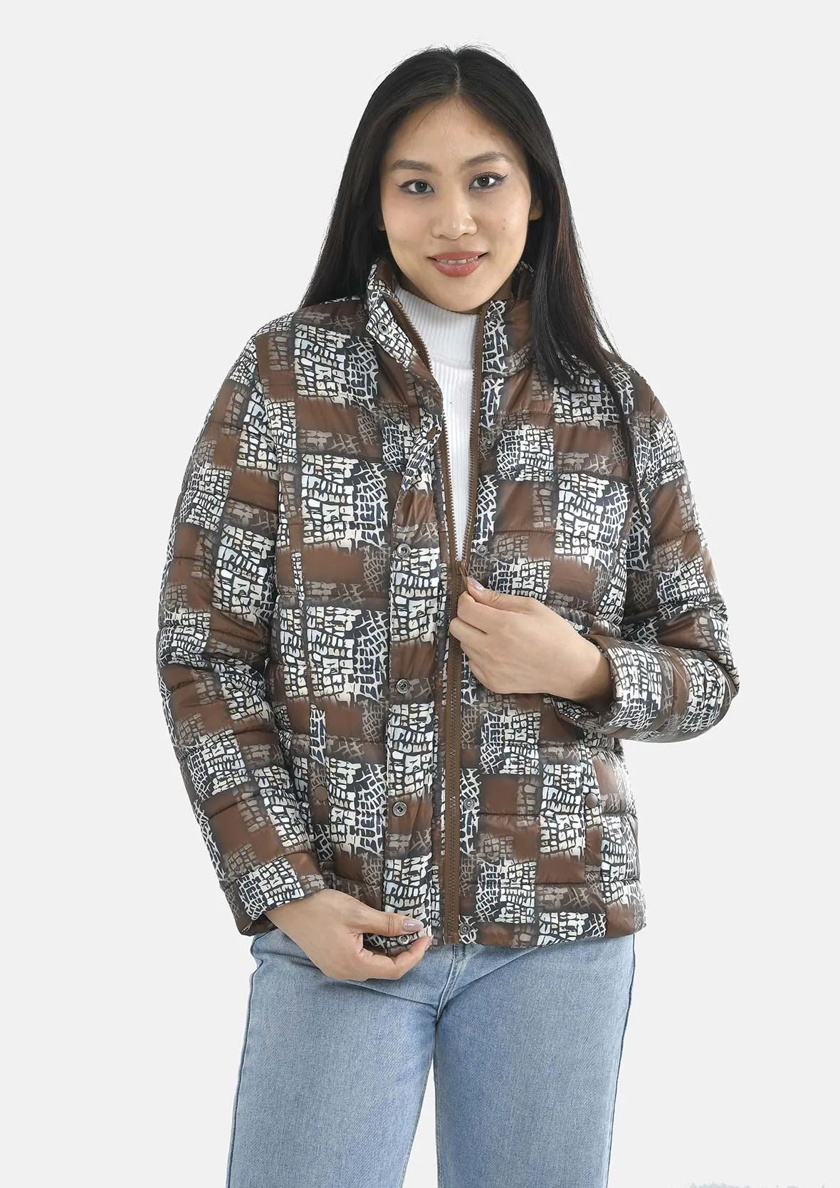 Geo Squares Quilted Padded Jacket