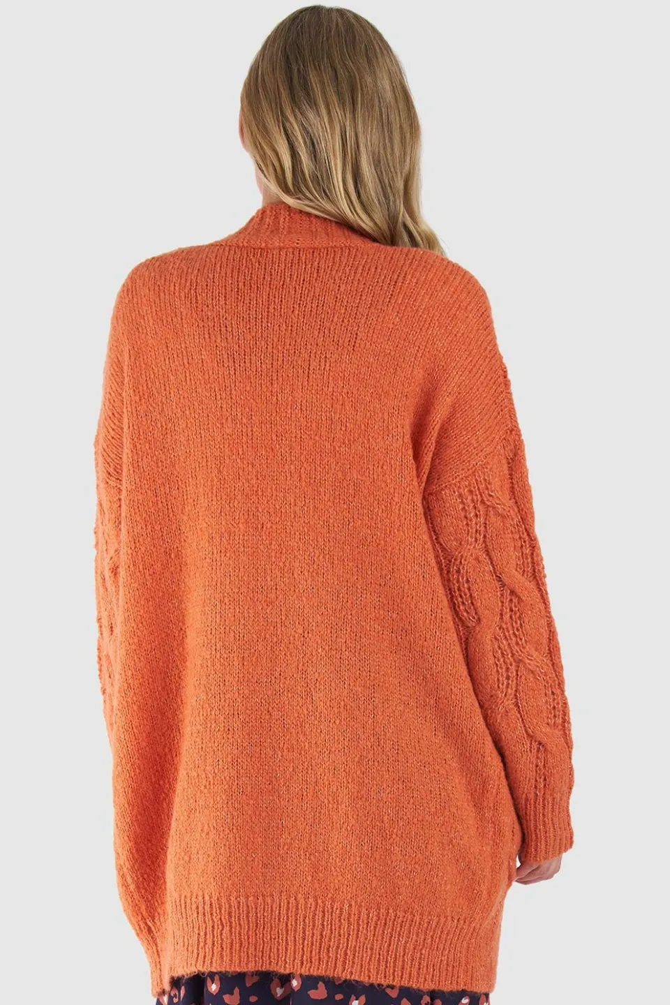 Grace Papaya Orange Cable Knit Longline Cardigan