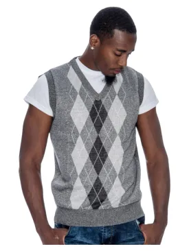 Grey Men's Argyle Sweater Vest Knitwear Sleeveless Pullover STYLE-9901