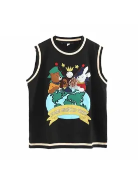 Harajuku Cartoon Bear Embroidery Jacquard Knitted Pullover Women Casual Sweater Vest Spring Sleeveless O-neck Girl Tops