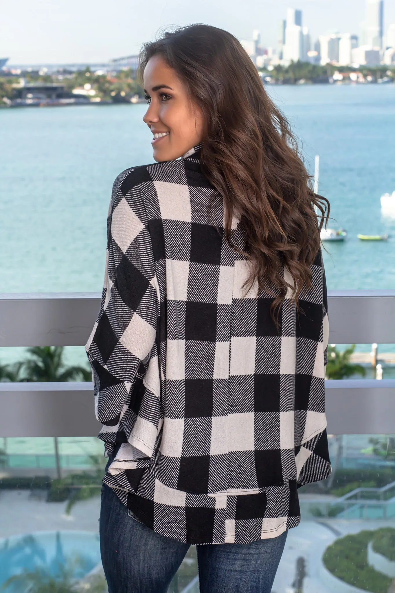 Ivory Plaid Poncho