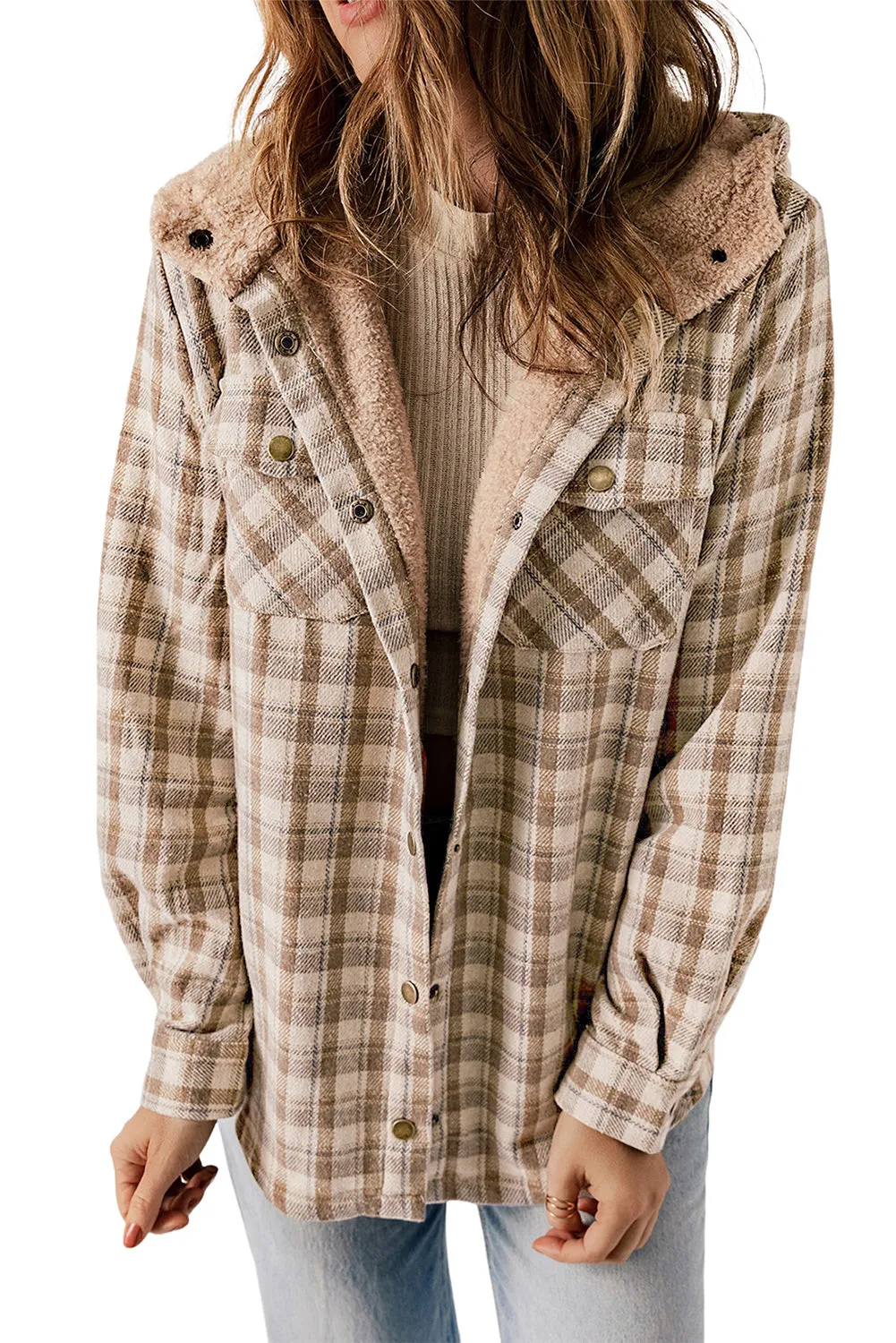 juno plaid sherpa hooded shacket