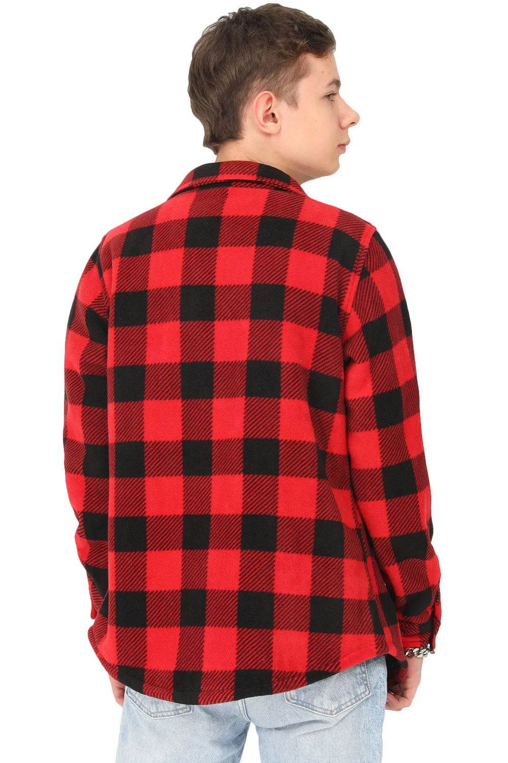 Kids Matching Family Fleece Red Buffalo Plaid Shacket