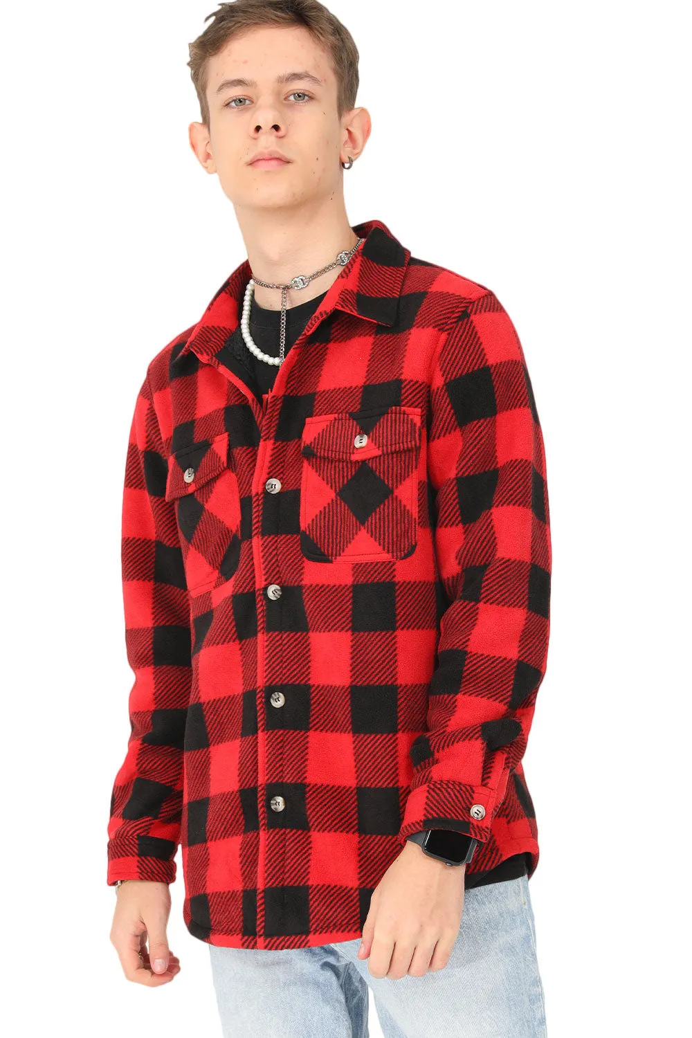 Kids Matching Family Fleece Red Buffalo Plaid Shacket