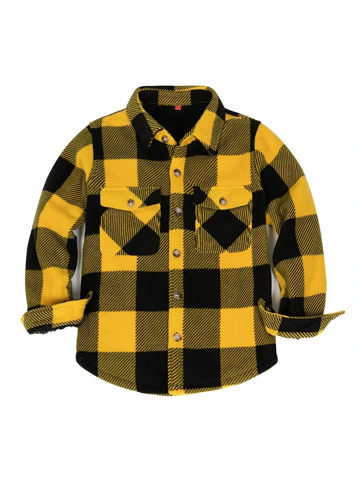 Kids Matching Family Fleece Yellow Buffalo Plaid Shacket