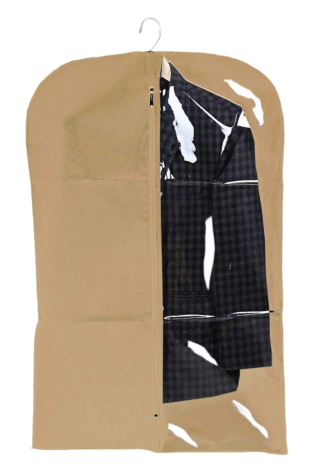 Kuber Industries Exclusive Blazer cover Bag|Coat Cover For Wardrobe|Hanging Clothes Cover for Jacket, Suit, Dresses|Half Transparent|Pack of 3 (Brown)