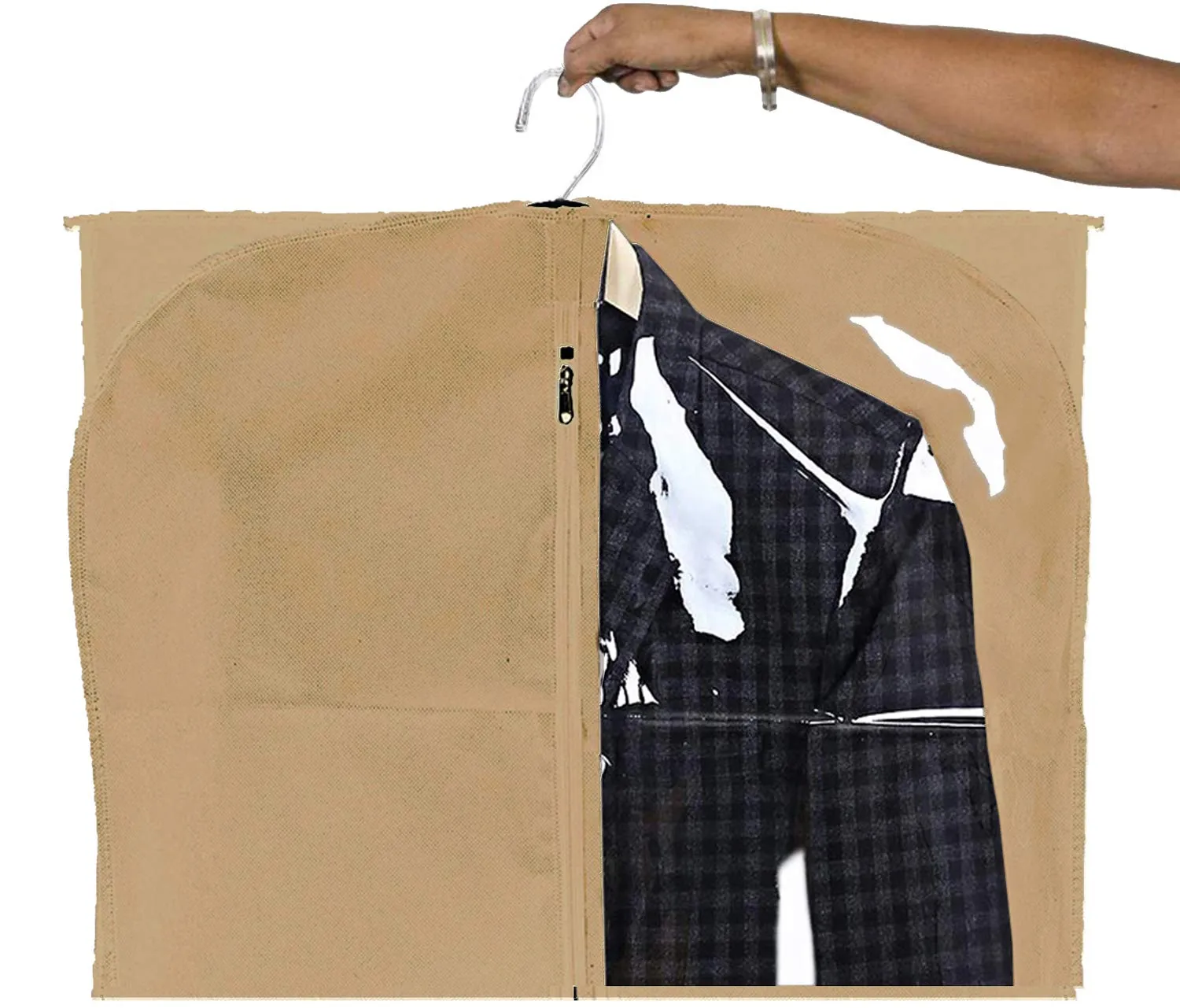 Kuber Industries Exclusive Blazer cover Bag|Coat Cover For Wardrobe|Hanging Clothes Cover for Jacket, Suit, Dresses|Half Transparent|Pack of 3 (Brown)